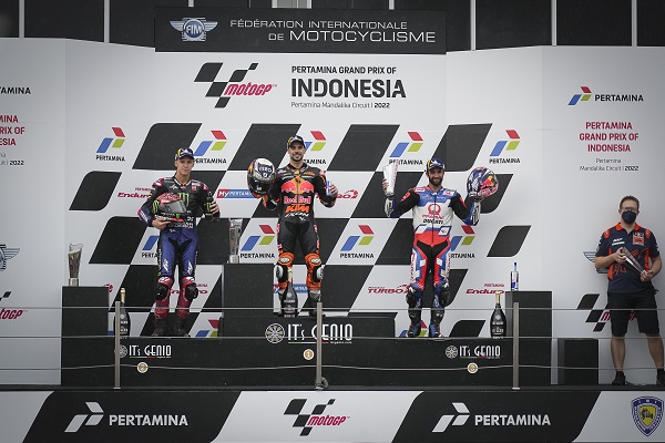 MotoGP™ podium L-R Quartararo, Oliveira and Zarco_motogp.com