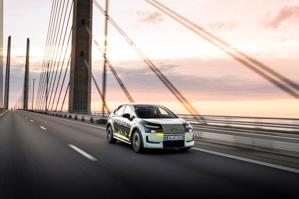 Audi A2 e-tron with design foil Outdoor driving shot, exterior, three-quarter front view