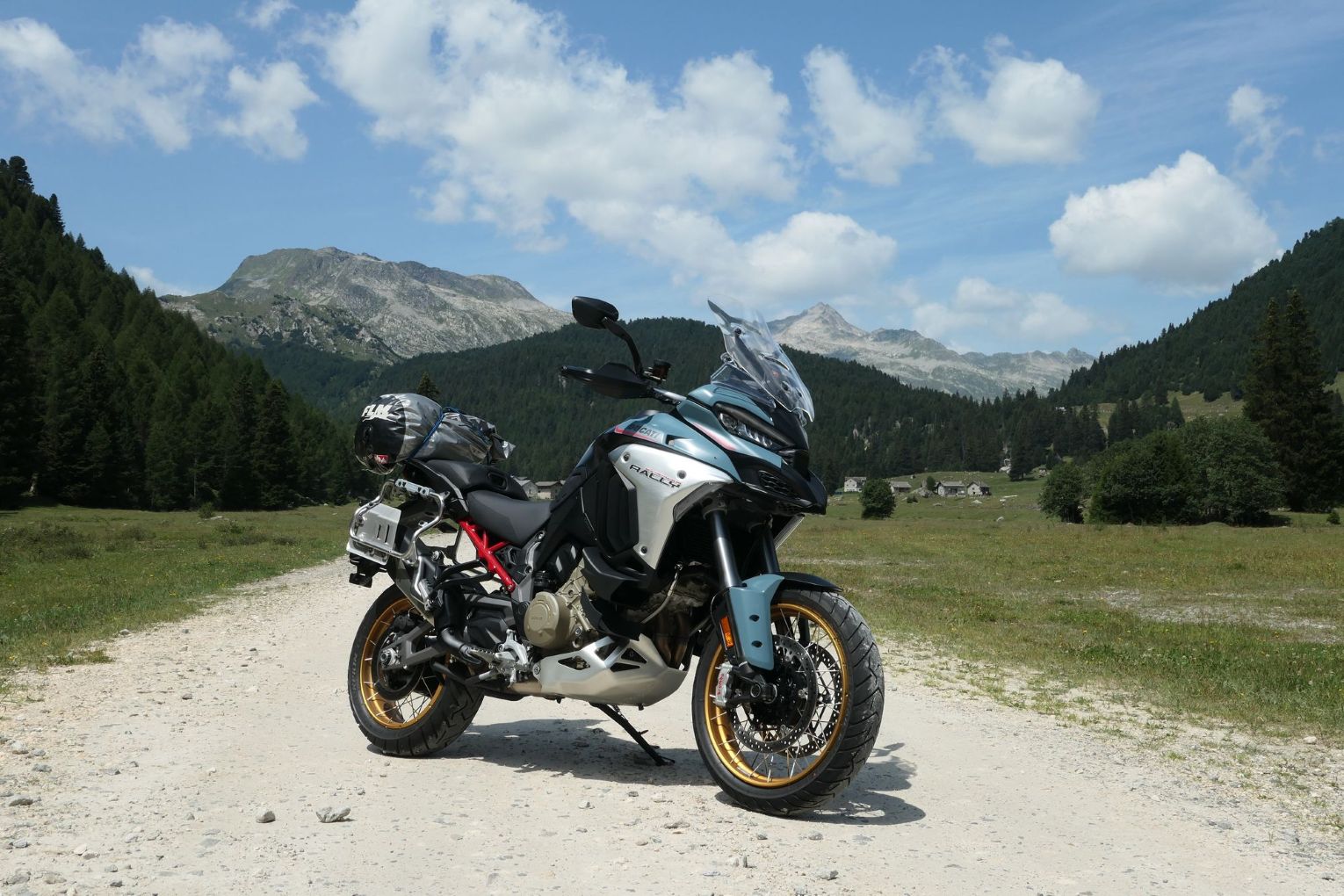 Multistrada alpine meadow front view